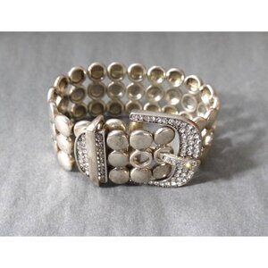 Vintage PREMIER DESIGNS 1" wide buckle bracelet silver tone with clear stones